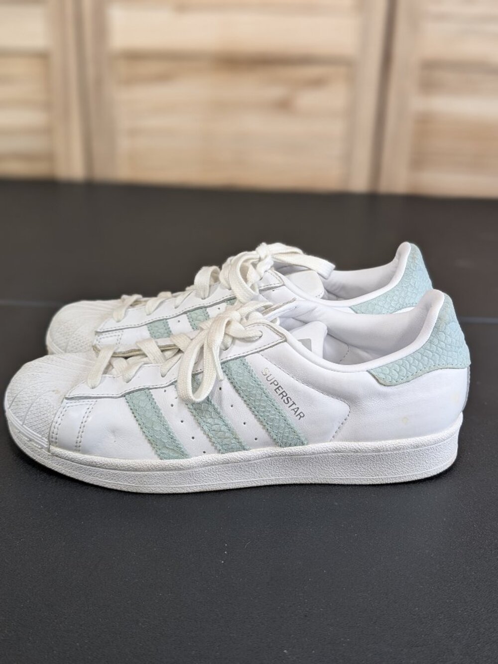 adidas Superstar Sneakers in White Ash Green Size 8